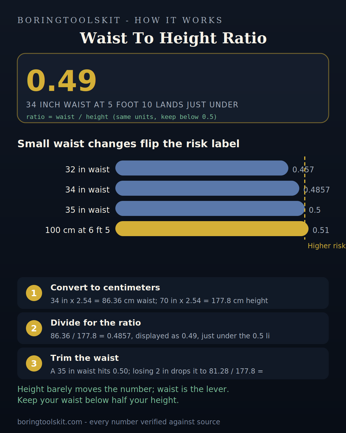 Bar chart of waist-to-height ratios against the 0.5 risk line