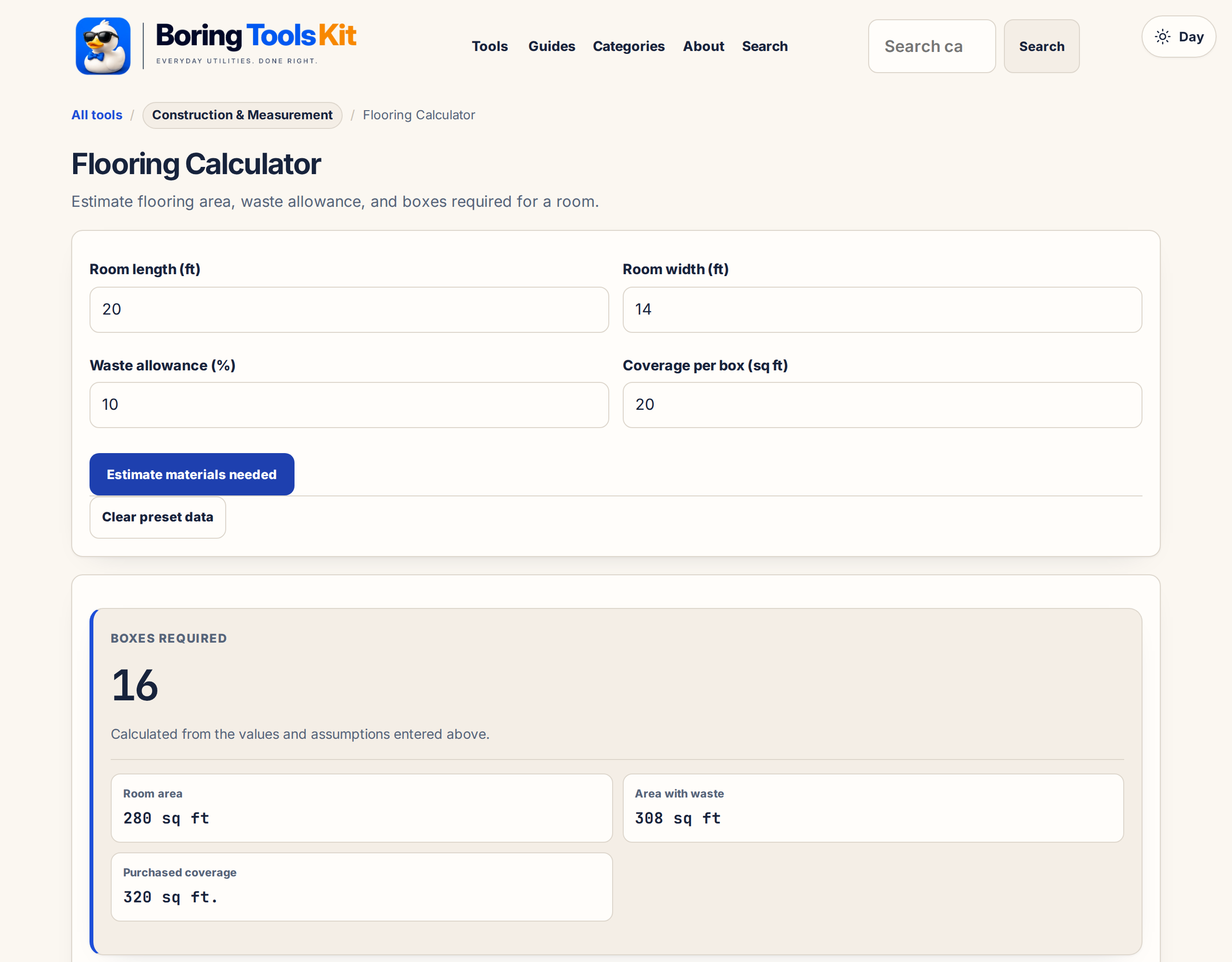 This calculator in use: the inputs and result shown here are produced by this page, locally, and exist nowhere else.